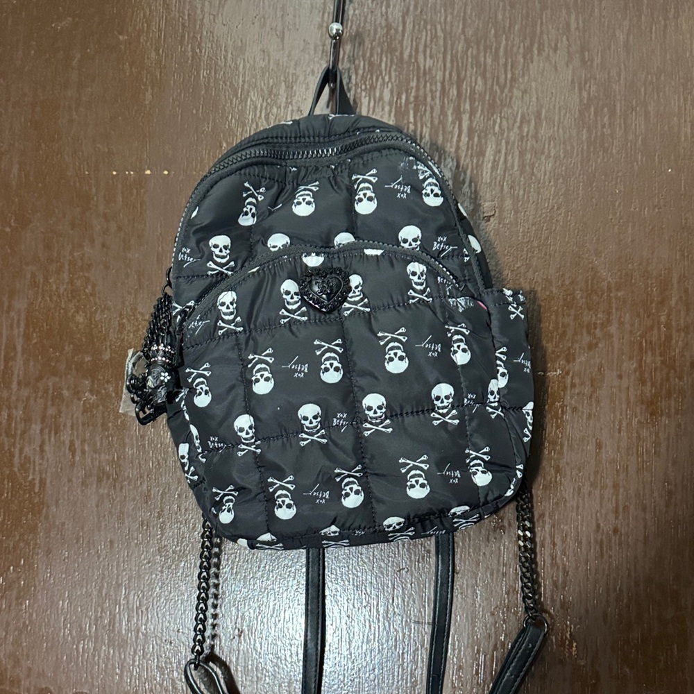 Betsey Johnson Black Skull Print Backpack